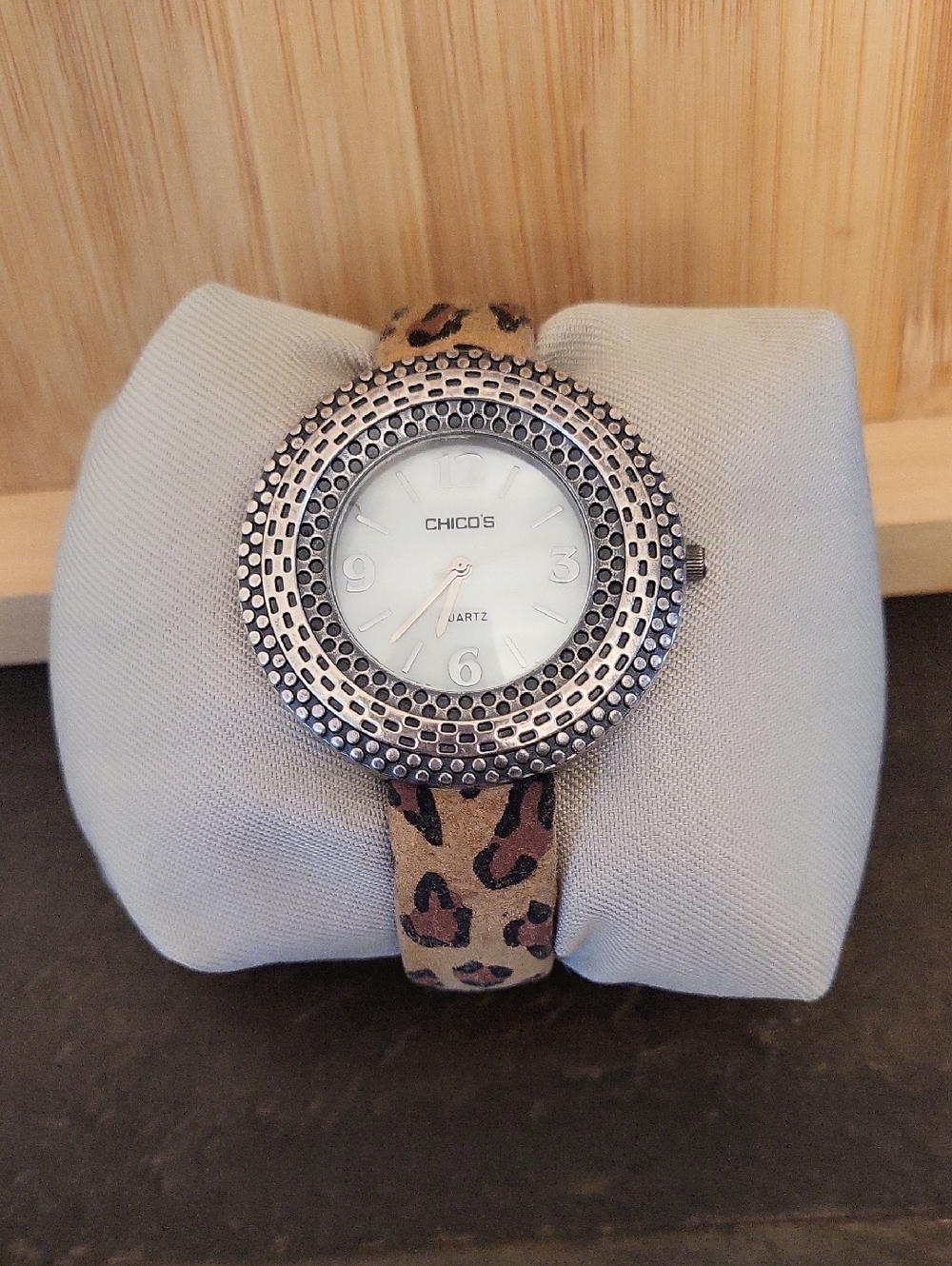 Chico's Leopard Print Women's Cuff Watch - Beige, Brown, Black Strap